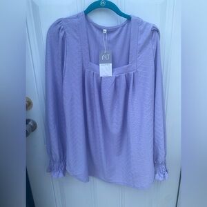 Purple Smocked Puff Sleeve Blouse